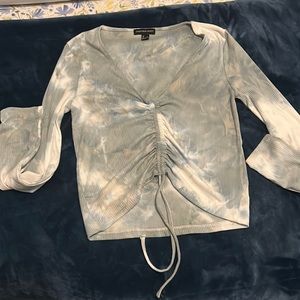 Tie dye long sleeve adjustable front gathered tie